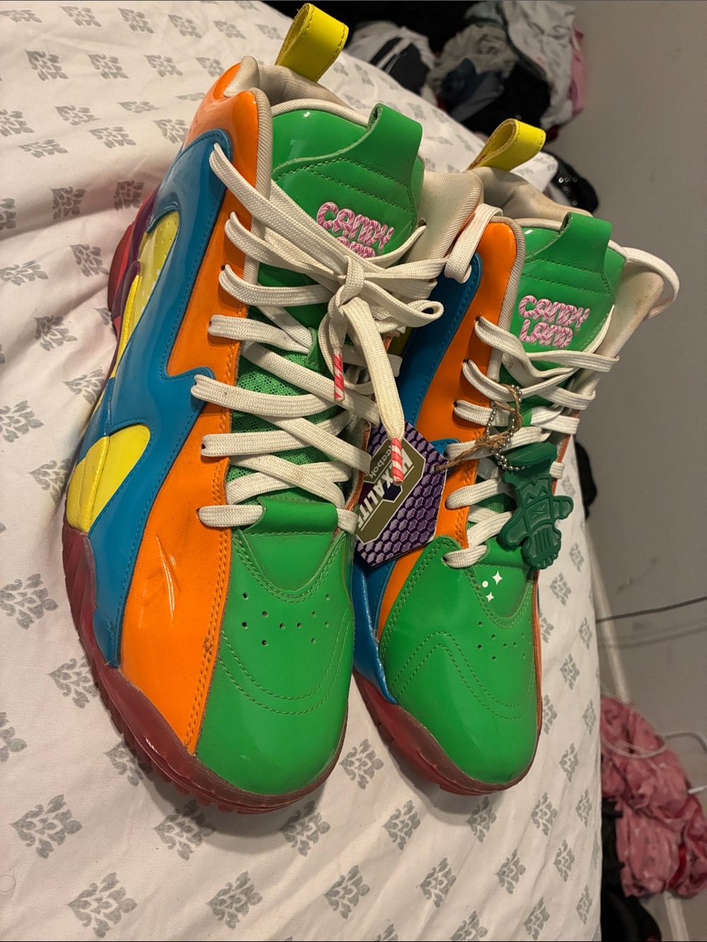 Reebok Multicolor High-Top Sneakers — Green, Orange, Blue